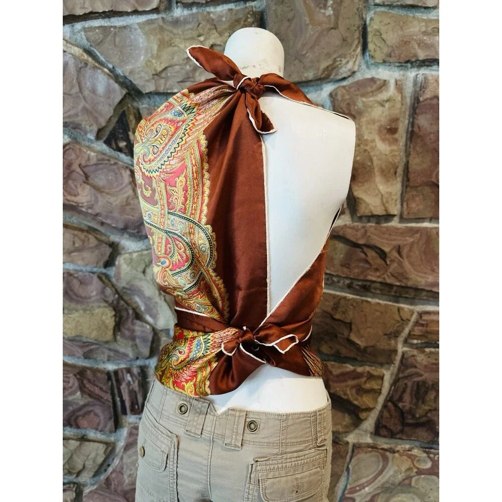100% Silk Skinny Scarf Twilly Colorful Baroque Como Italy Vintage‎  big see pics